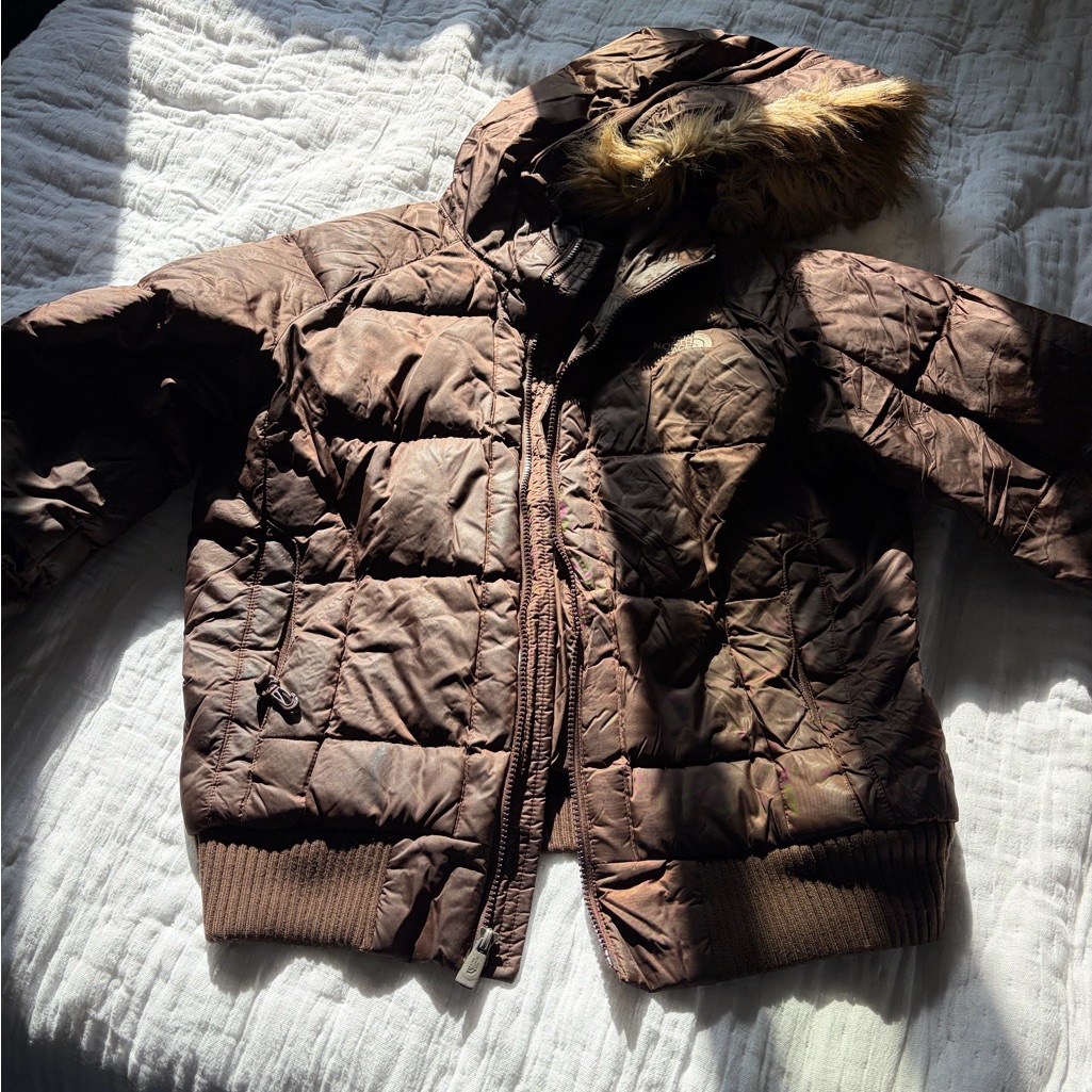 The North Face Brown Puffer Jacket With Fur Hood